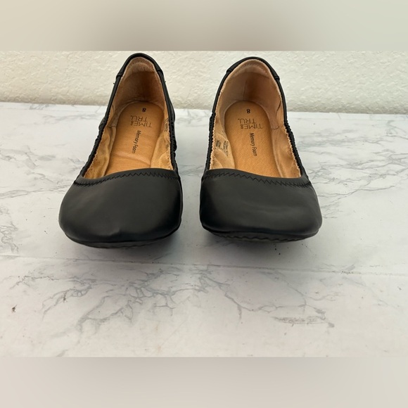 Time and Tru Black Faux Leather Ballet Flats Sz 8 Memory Foam Scrunch​ - Picture 2 of 6
